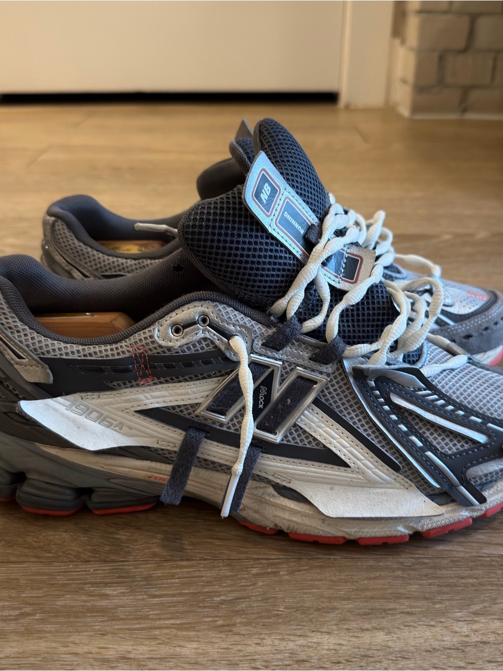 New Balance Men’s Gray, Navy and Red Athletic Running Shoes